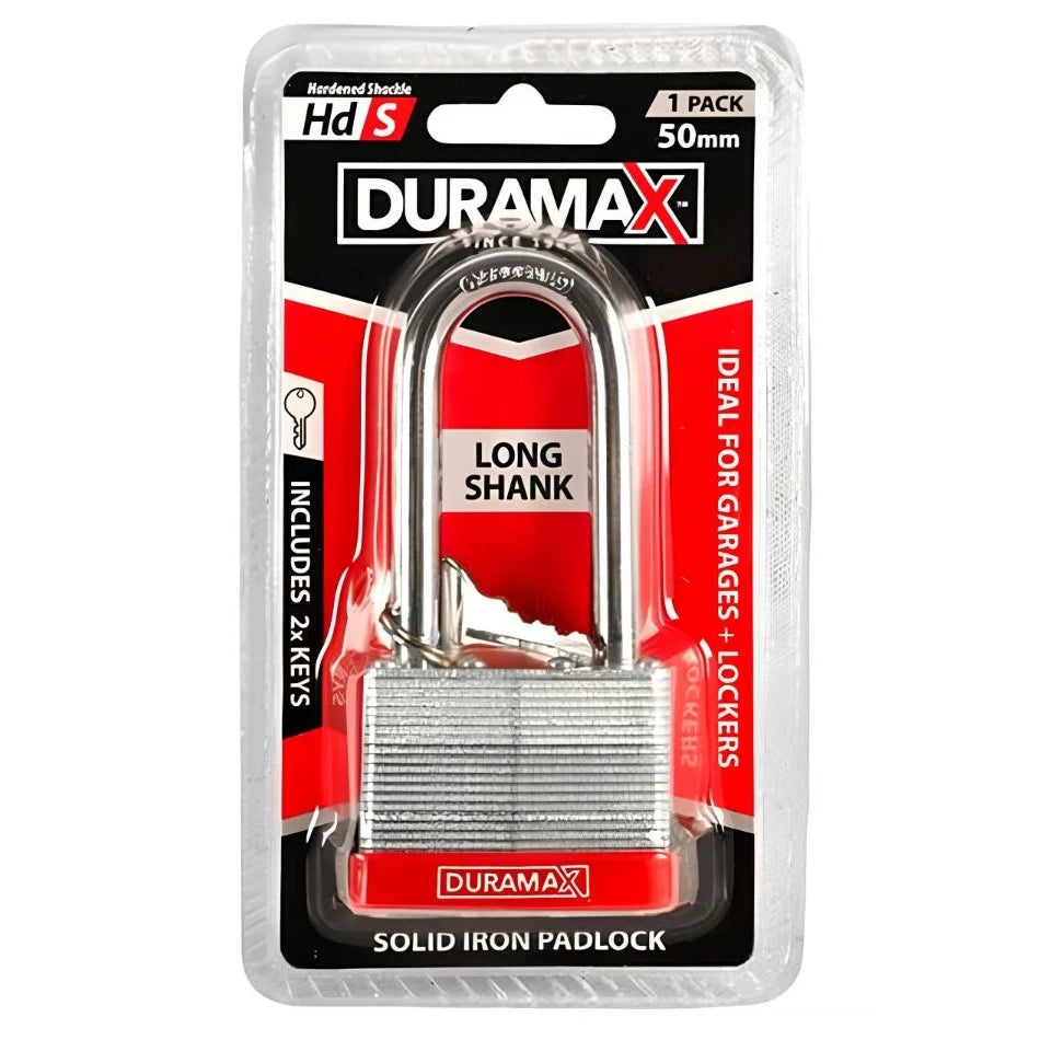 Laminated Long Shank Padlock 50mm Includes 2 Keys