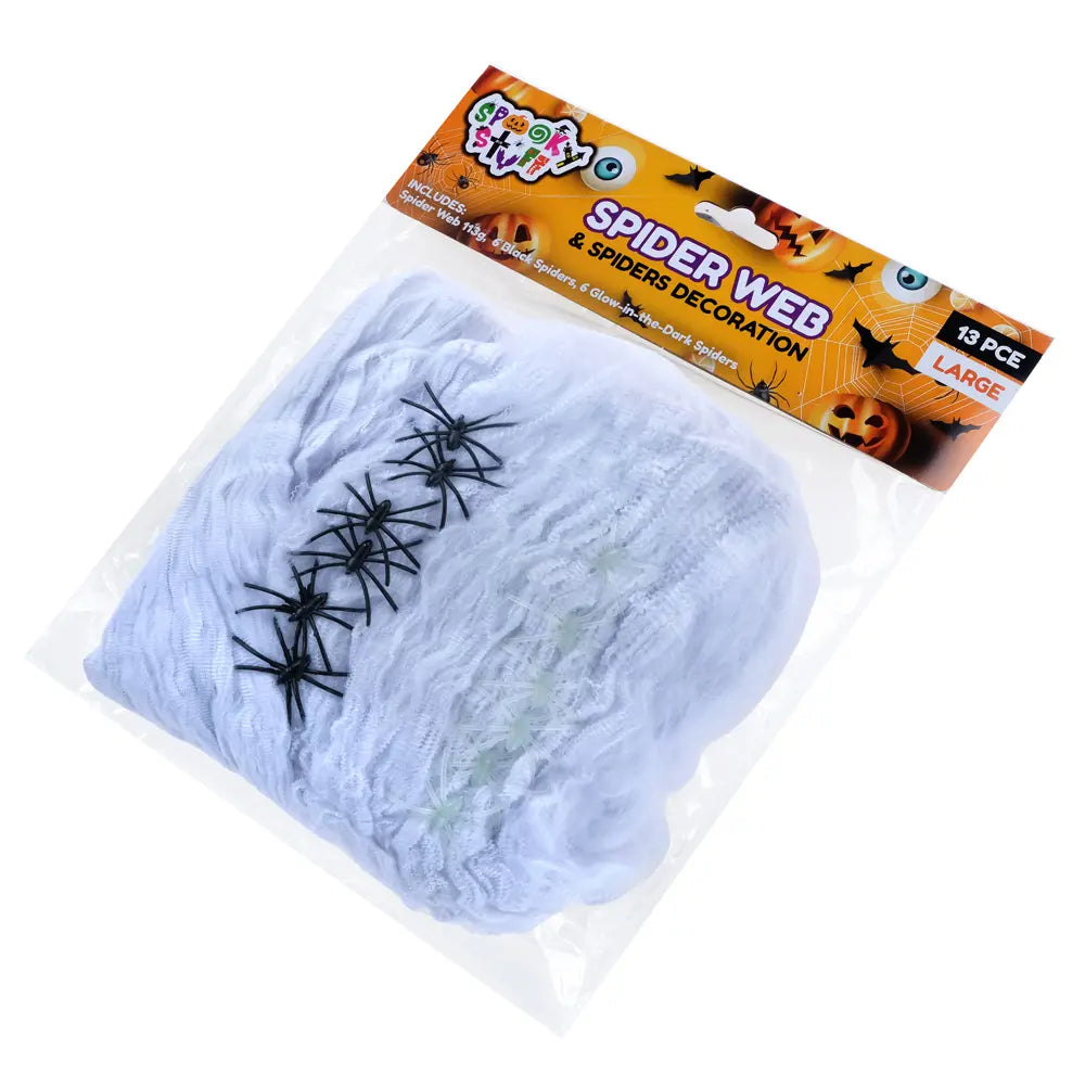 Large Spider Web 100g With 12 Spiders Halloween Decorations