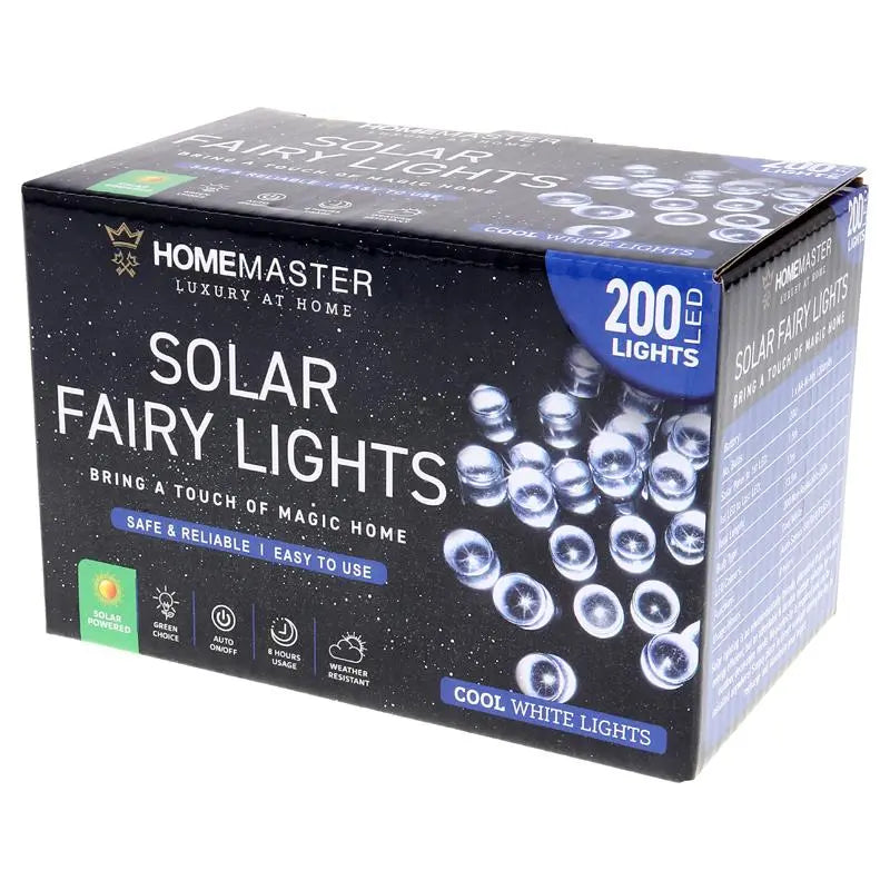 Solar 200 Cool White LED Fairy Lights 13.5M Total Length