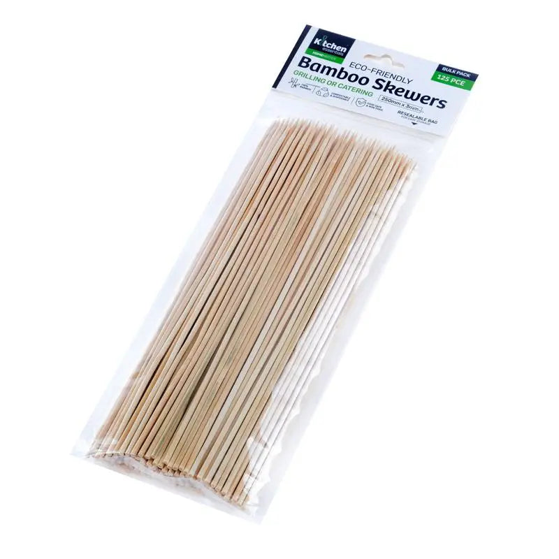 Bamboo Skewers 25cm x 3mm 125pk BBQ And Catering