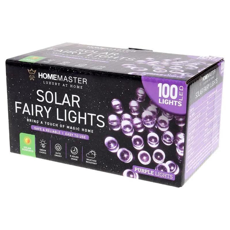 Solar 100 Purple LED Fairy Lights 7.5M Total Length