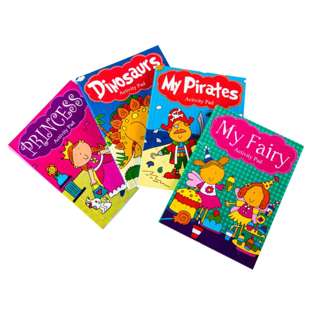 4 Colouring & Activity Books A6 Dinosaur Princess Fairy Pirates