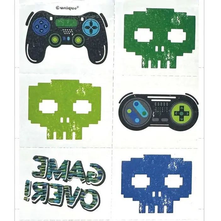 Gamer Birthday Fake Tattoos 24pcs