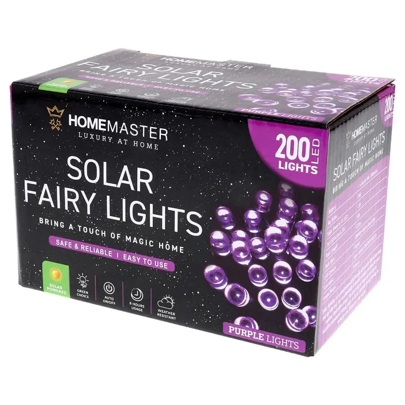 Solar 200 Purple LED Fairy Lights 13.5M Total Length