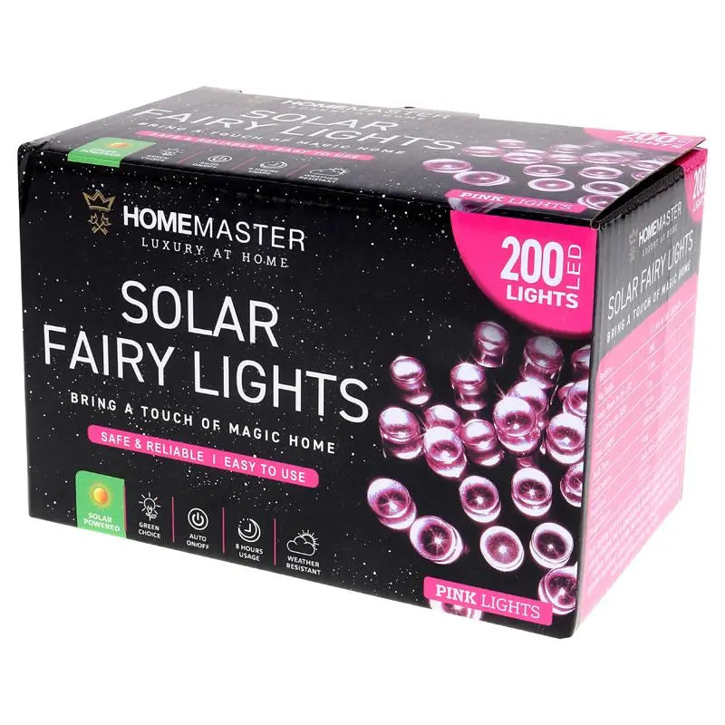 Solar 200 Pink LED Fairy Lights 13.5M Total Length