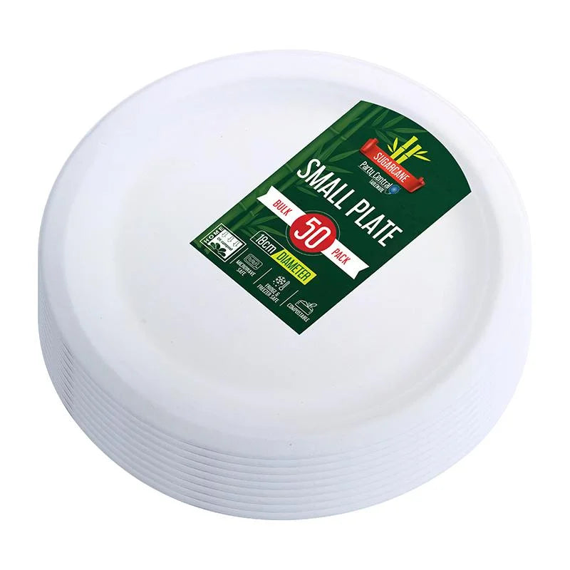 White Small Round Sugarcane Plates 18cm (7") 50pcs