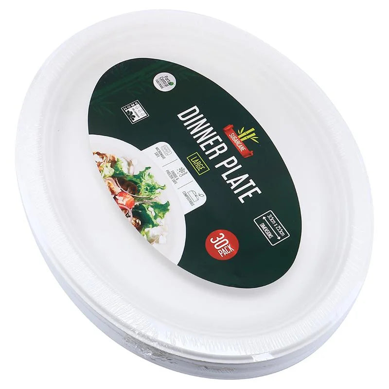 White Sugarcane Oval Plates 31.5 x 25.5cm 30pcs Eco Friendly