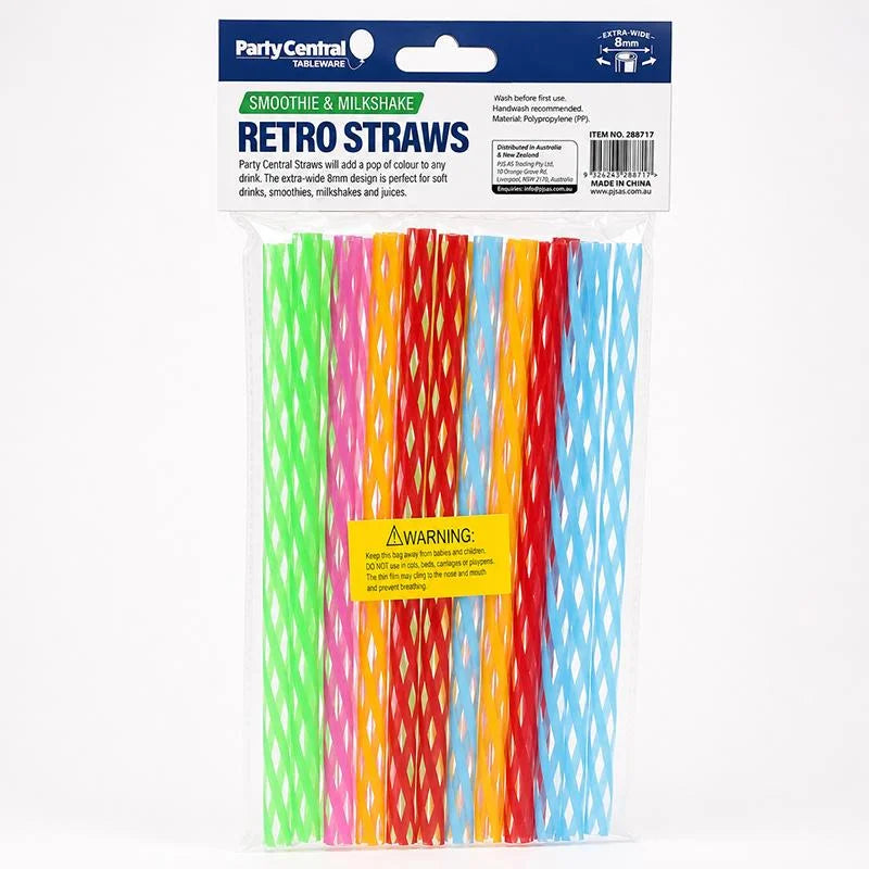 Reusable Retro Stripe Plastic Drinking Straws 20cm 20pcs