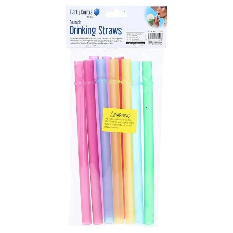 Jumbo Reusable Plastic Drinking Straws 10pcs 20cm x 1.2cm Assorted Colours