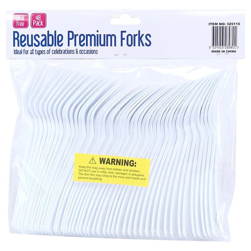 White Premium Plastic Forks 48pcs Reusable
