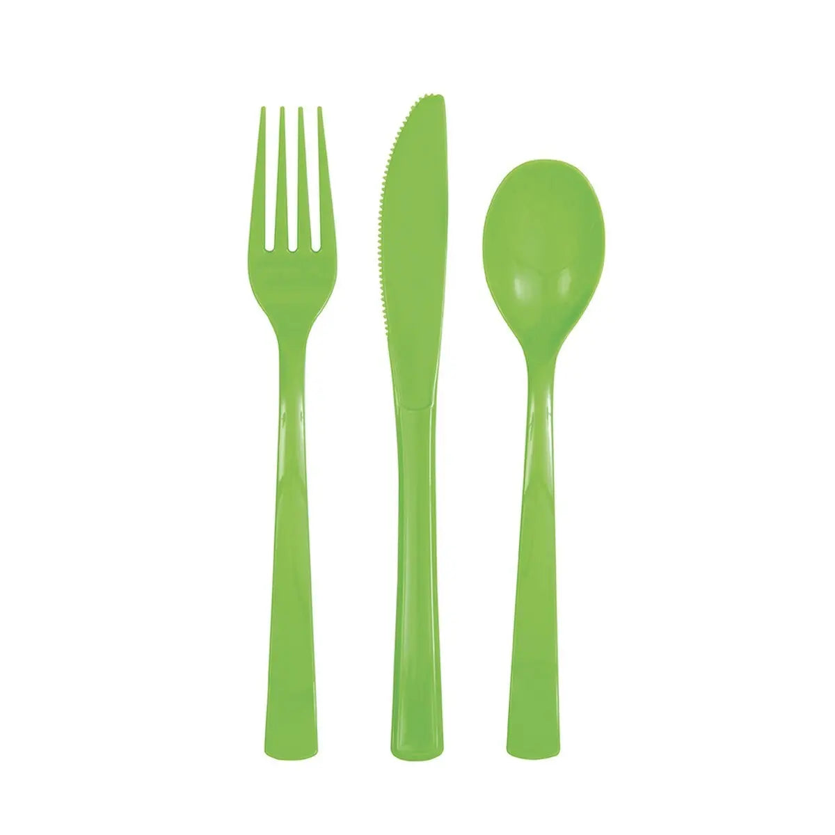 Lime Green Solid Colour Plastic Assorted Cutlery 18pk Reusable