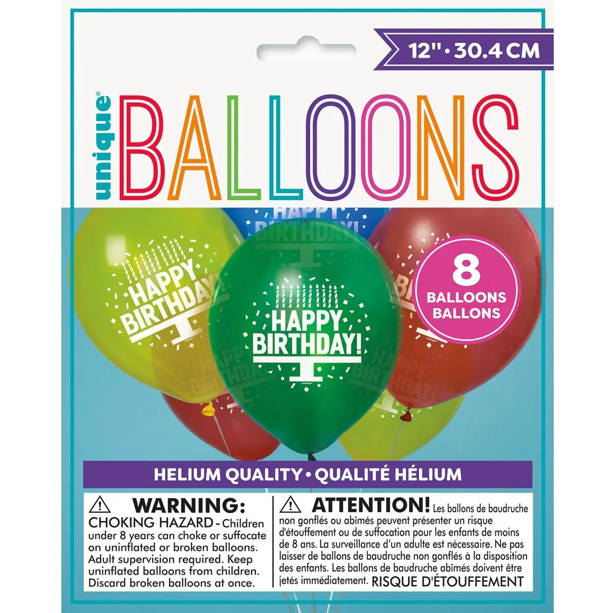 Happy Birthday Cake Latex Balloons 30cm (12") 8pk Assorted Colours