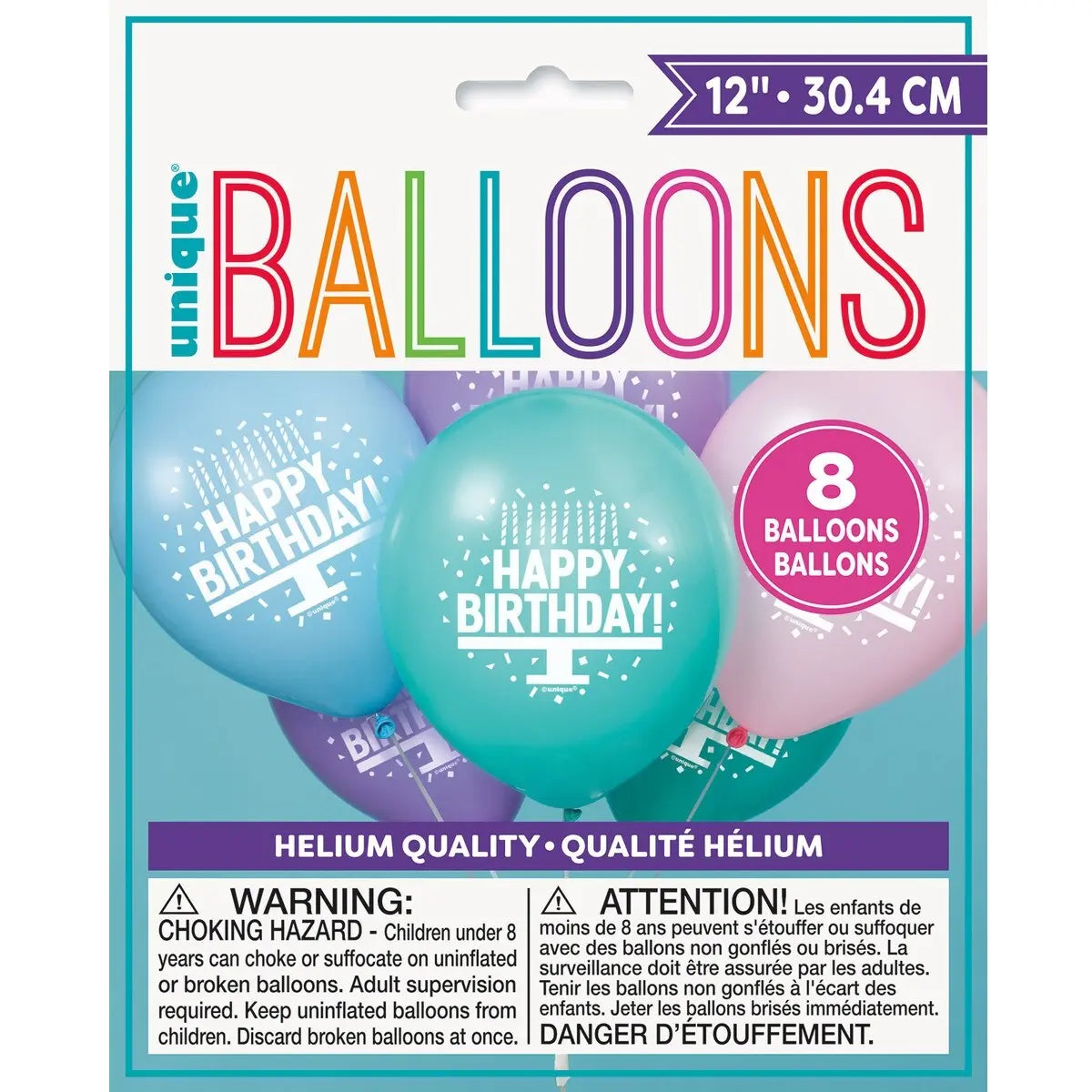Happy Birthday Cake Latex Balloons 30cm (12") 8pk Assorted Pastel Colours