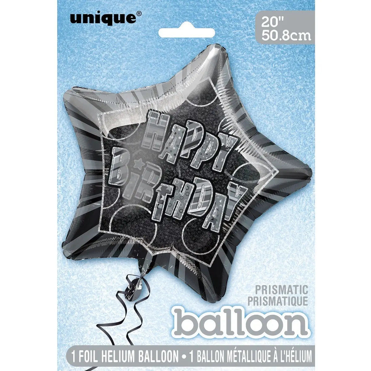 Glitz Black & Silver Happy Birthday Star Foil Balloon 50cm (20")