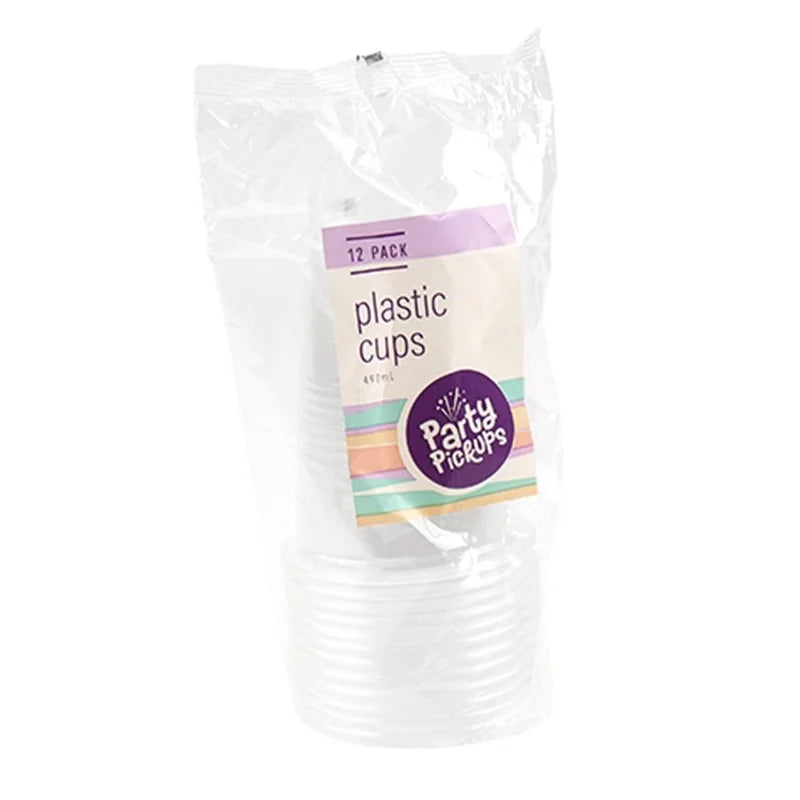 Large Clear Plastic Party Cups 490ml 12pcs