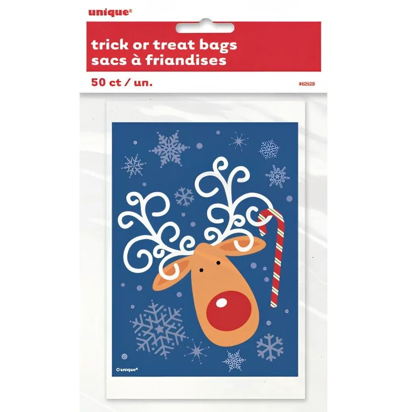 Small Christmas Reindeer Plastic Party Bags 50pk