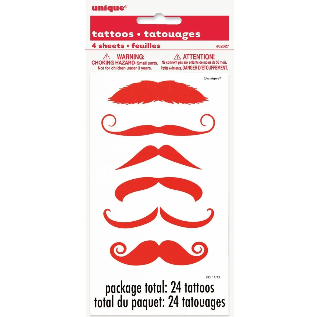 Red Moustache Fake Tattoos 24pcs (4 Sheets)