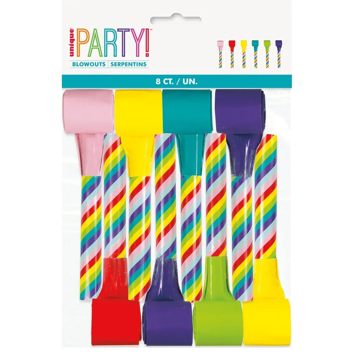 Candy Striped Blowouts 8pk Rainbow Party Favours