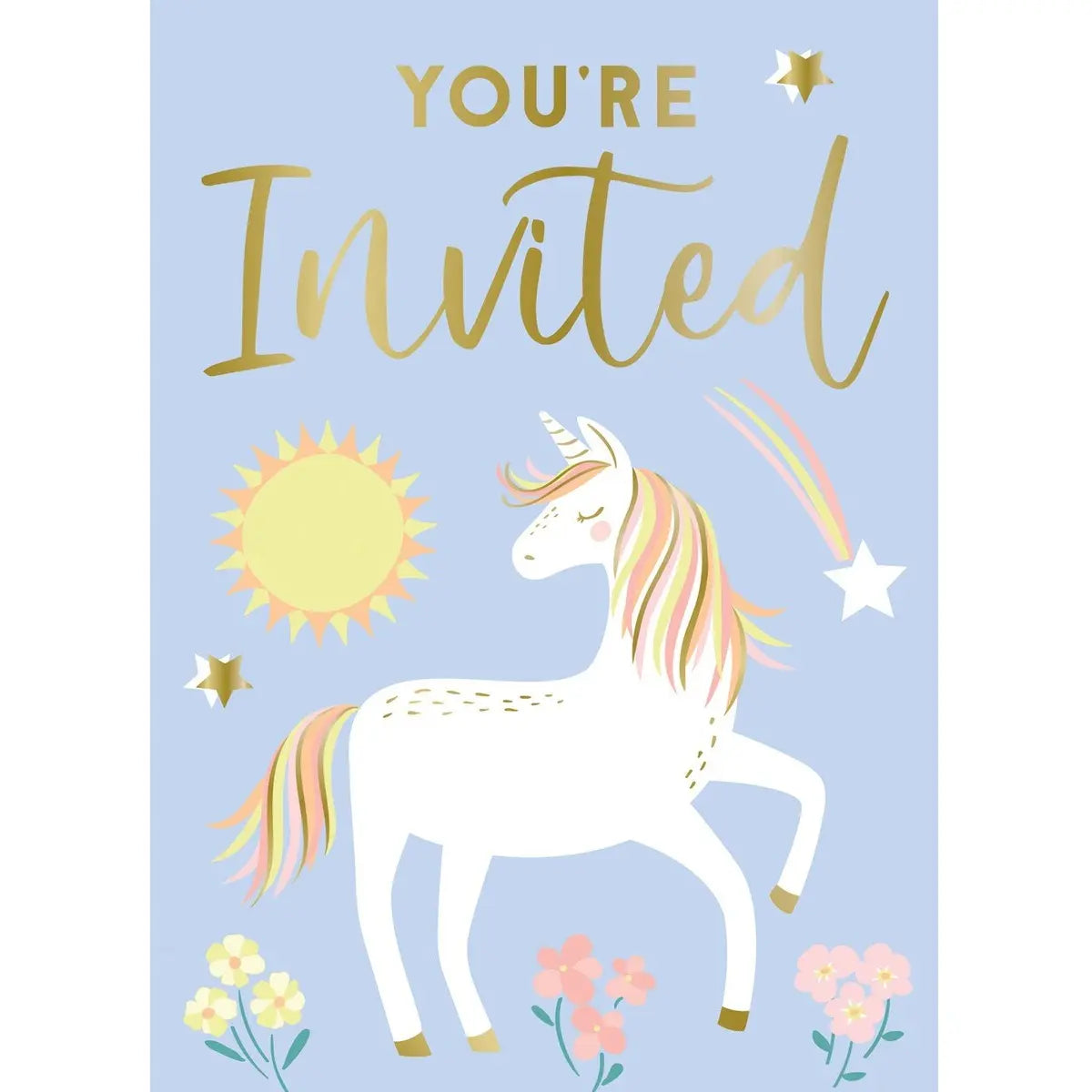 Dainty Unicorn Party Invitations 8pk With Envelopes