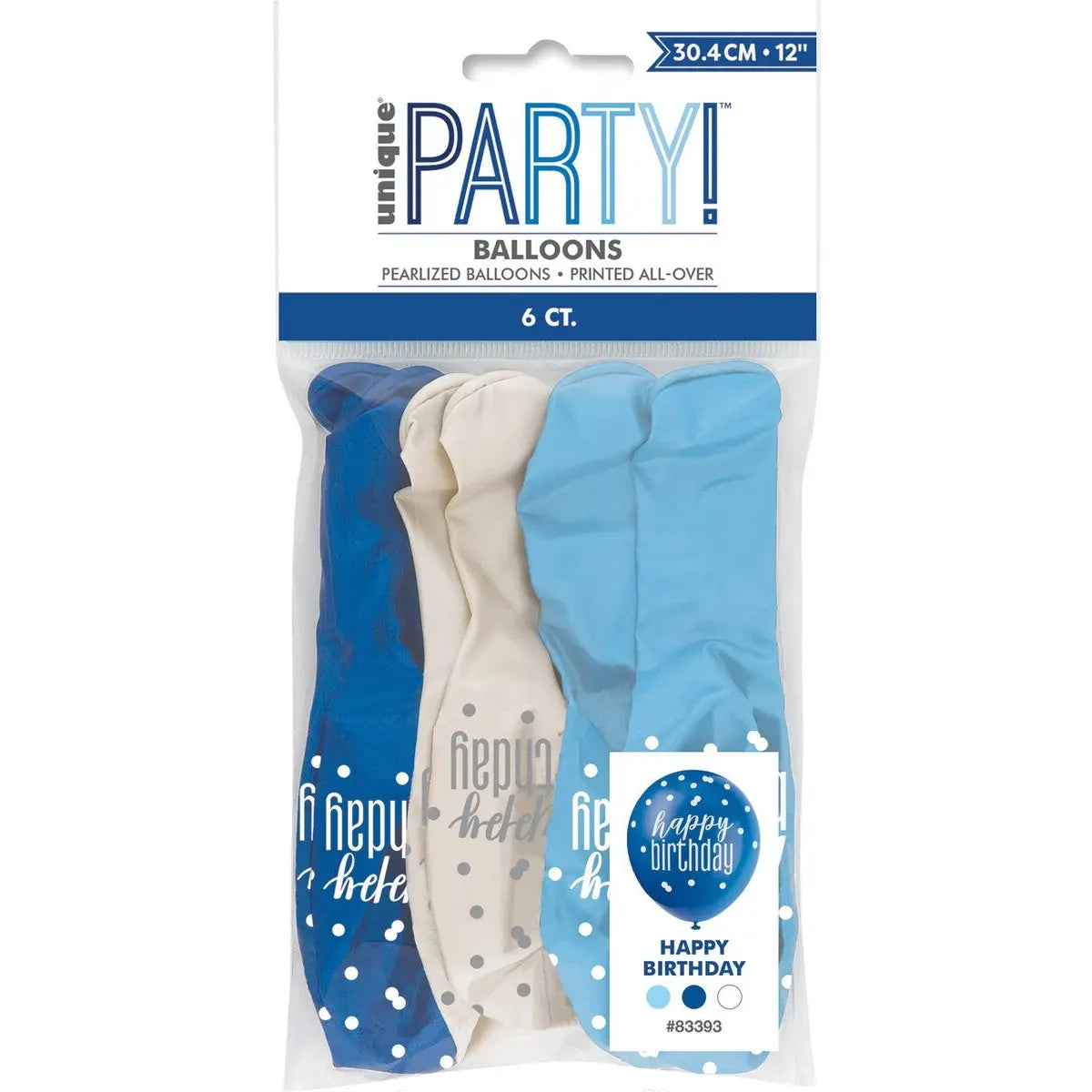 Blue White Happy Birthday Latex Balloons 30cm (12") 6pcs