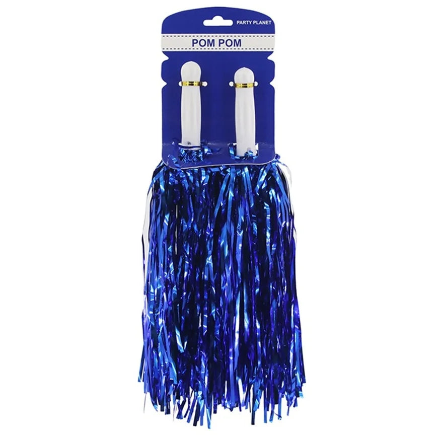 Metallic Blue Pom Poms 2pcs