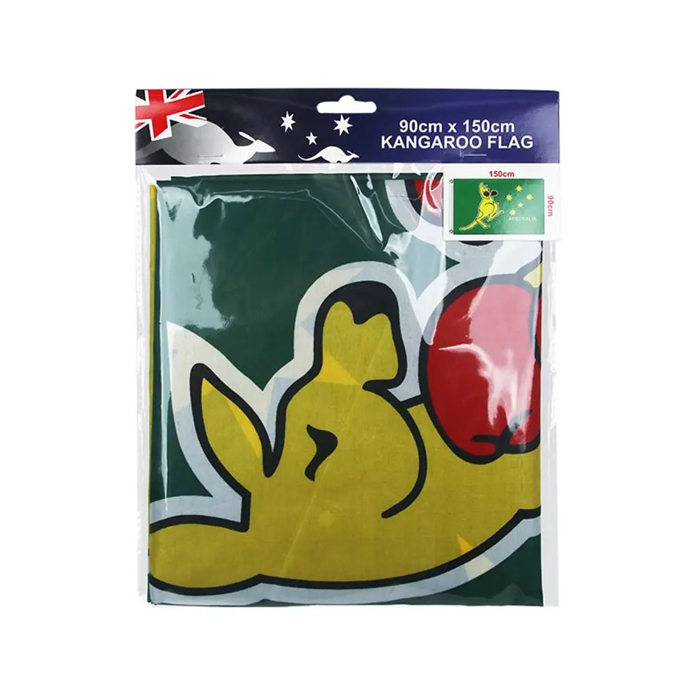 Green Australian Flag 150CM x 90CM With A Boxing Kangaroo