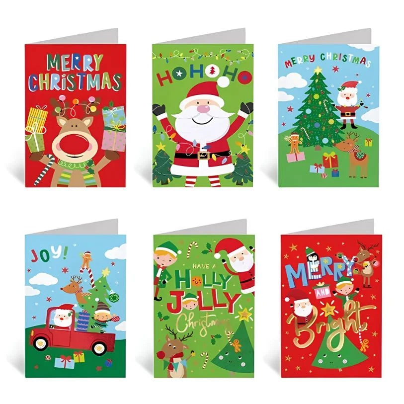Christmas Cards 30pcs (115 x 170mm) w/Envelopes Cute Santa Reindeer Elf Kids Festive