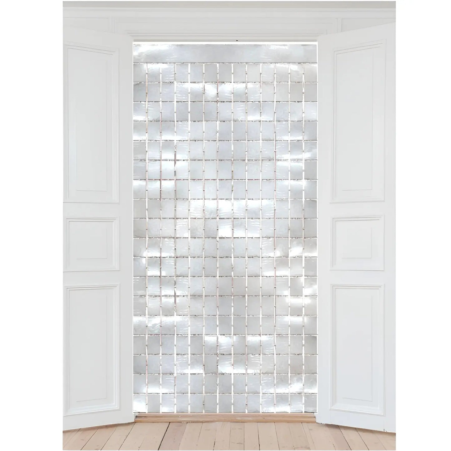 Metallic Silver Foil Square Curtain 90cm x 2m Backdrop