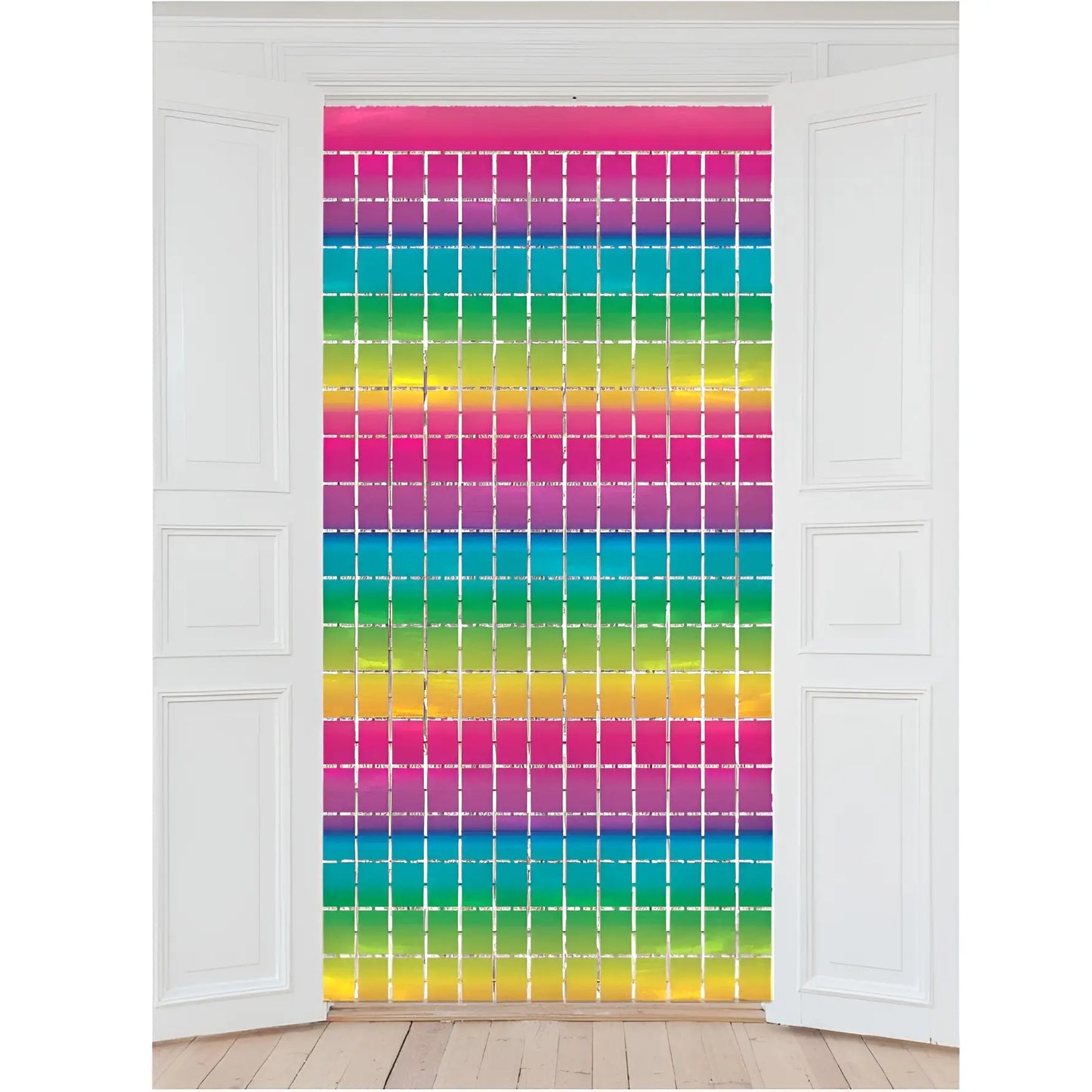 Metallic Rainbow Foil Square Curtain 90cm x 2m Backdrop