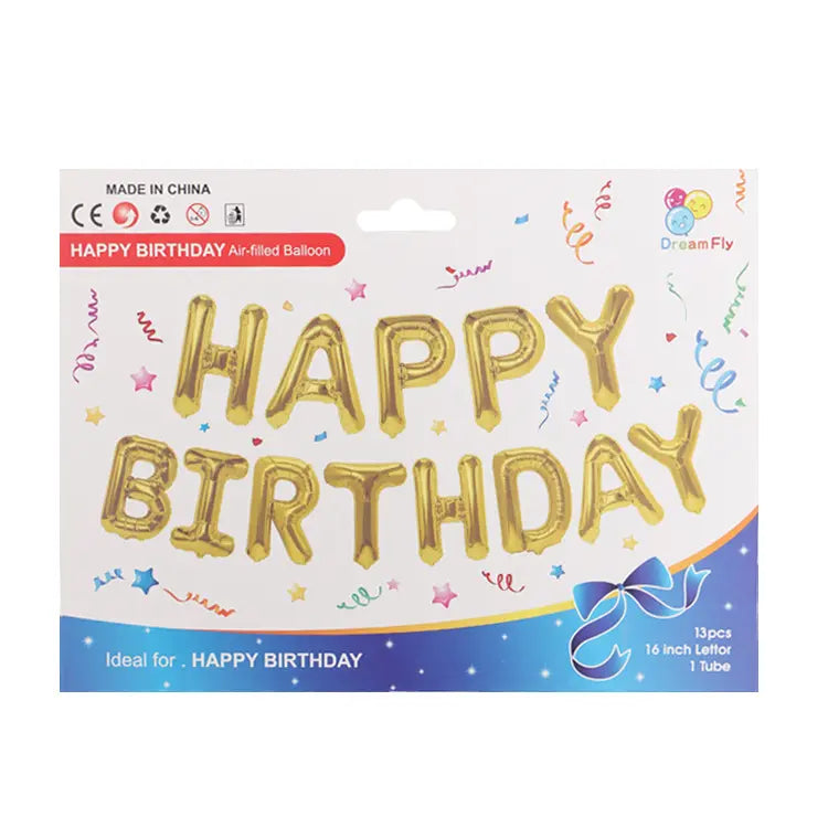 Gold "Happy Birthday" Foil Letter Balloons Banner Kit 40cm (16")