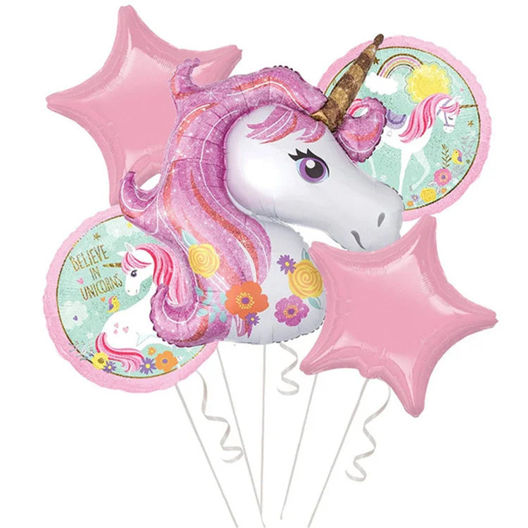 Birthday Unicorn Foil Balloon Bouquet 5pcs