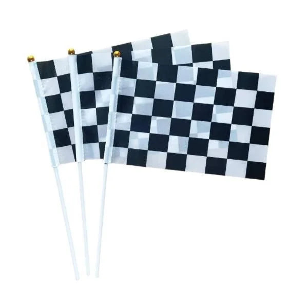 Black & White Checkered Hand Flags 8pcs 21cm x 14cm