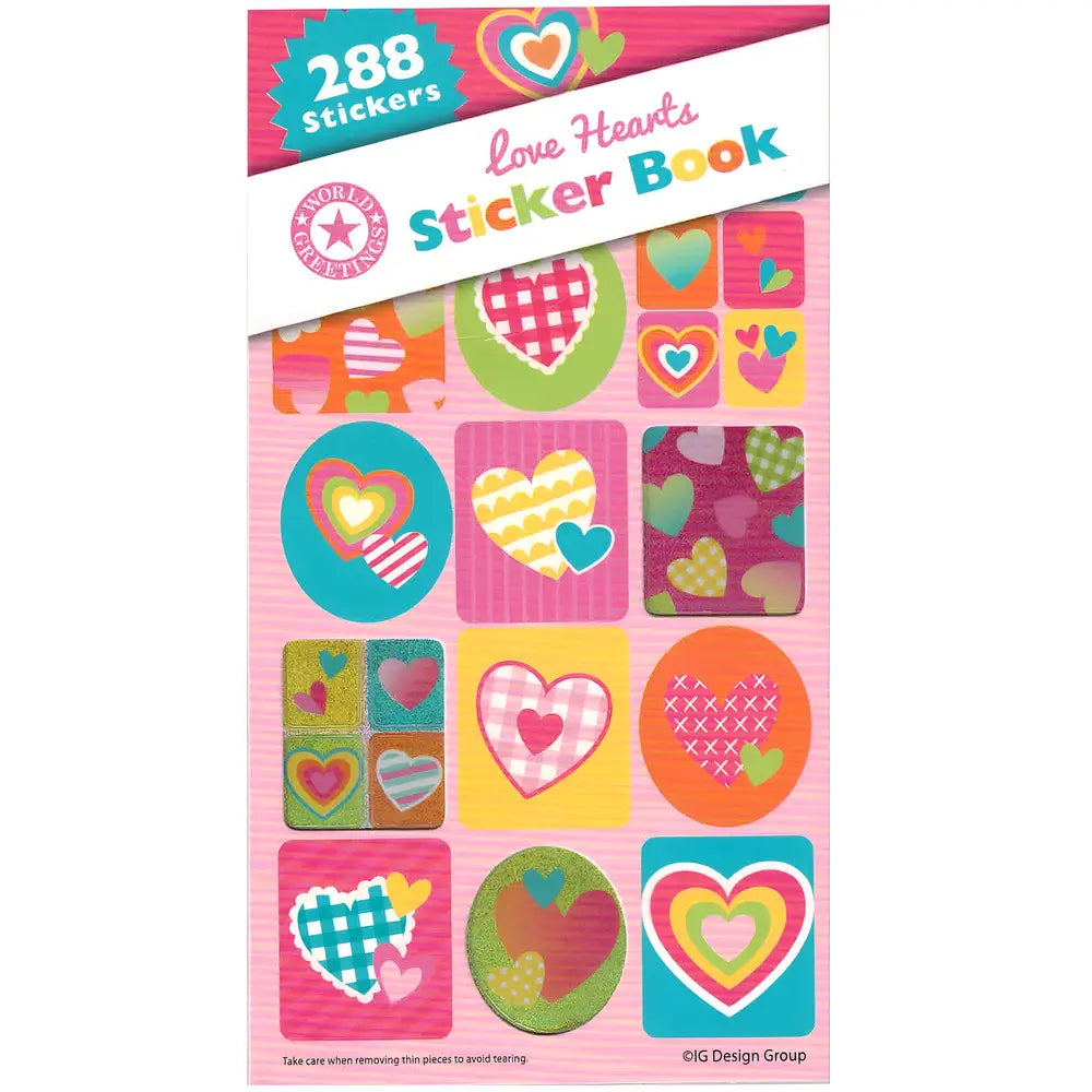 Love Hearts Sticker Book 288pk (12 Sheets) Party Favour