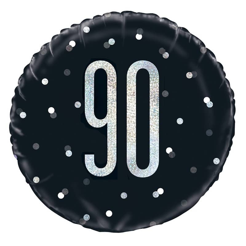 Black & Silver 90th Birthday Foil Prismatic Balloon 45CM (18") - NextParty