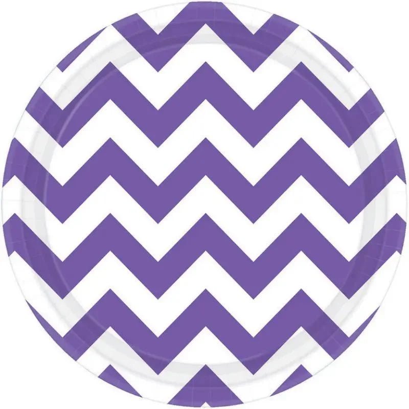 Chevron Purple Small Round Paper Plates 17cm (7") 8pk - NextParty
