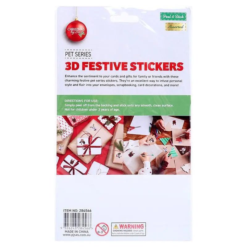 Christmas Theme Pets 3D Stickers 24pcs 14cm x 25cm 2 Assorted Sets - NextParty