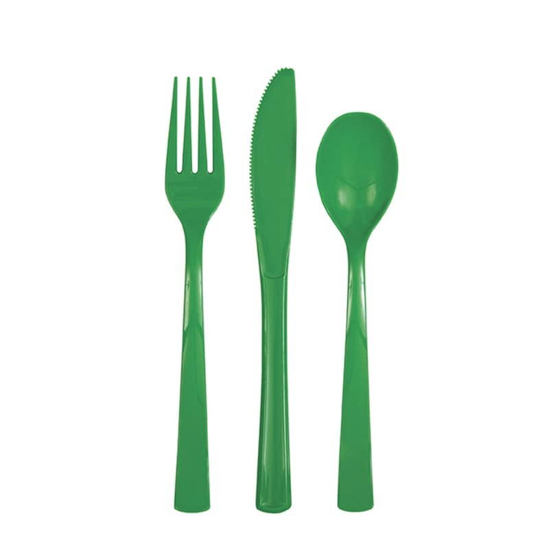 Emerald Green Solid Colour Plastic Assorted Cutlery 18pk Reusable - NextParty