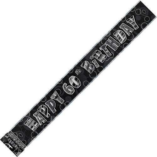 Glitz Black And Silver Happy 60th Birthday Foil Banner 3.6M(12') - NextParty