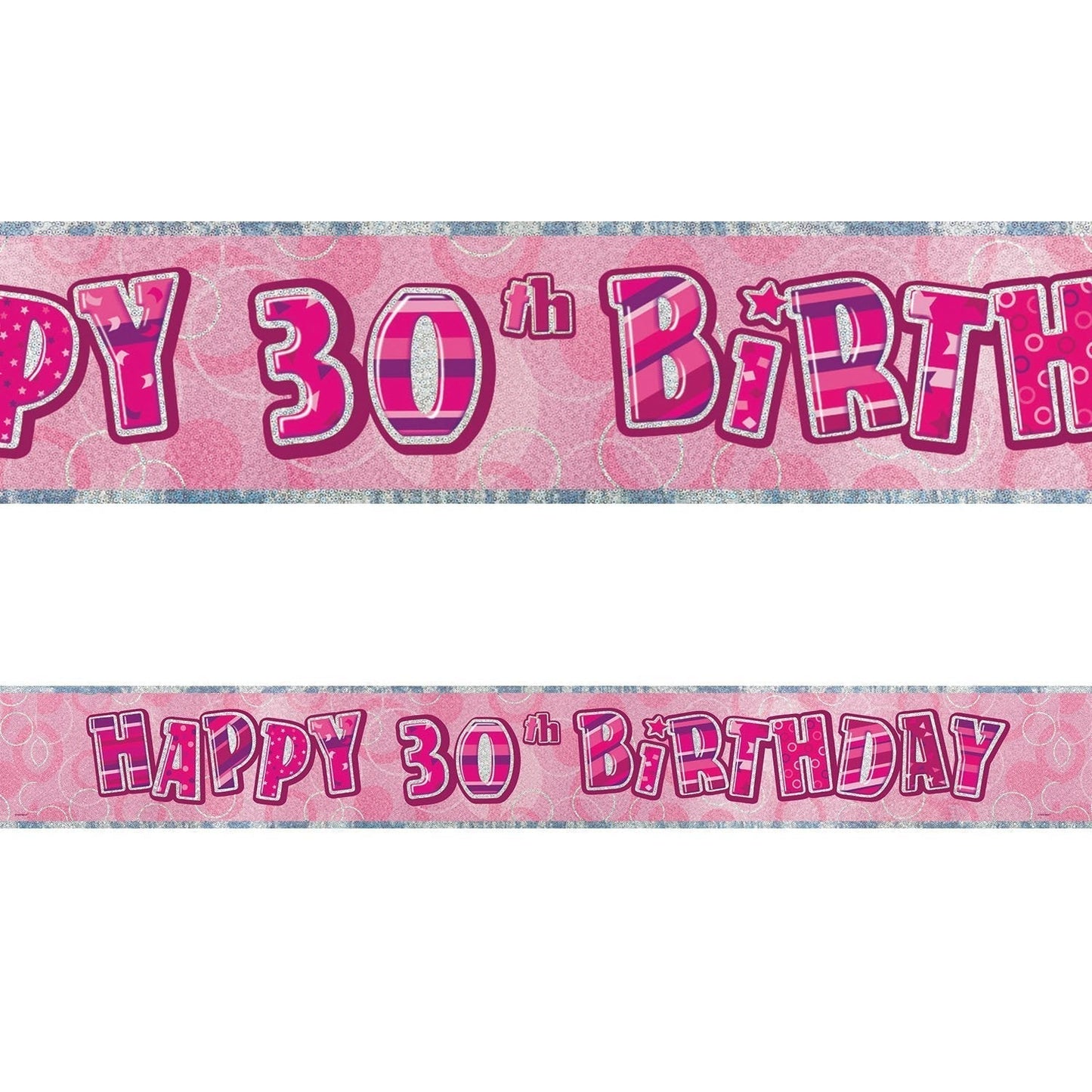 Glitz Pink And Silver Happy 30th Birthday Foil Banner 3.6M (12') - NextParty
