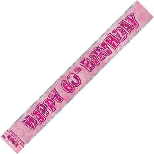 Glitz Pink And Silver Happy 60th Birthday Foil Banner 3.6M (12') - NextParty