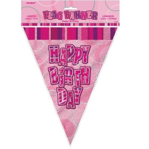 Glitz Pink And Silver Happy Birthday Bunting Flag Banner 3.6M (12') - NextParty