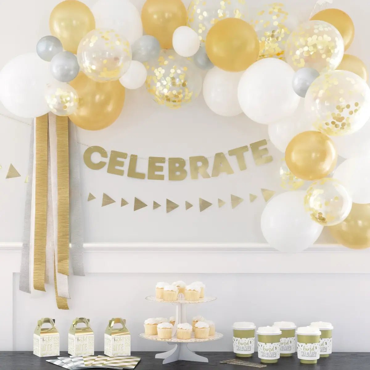 Gold Silver White Clear Confetti Balloon Garland Arch Kit 40pcs - NextParty