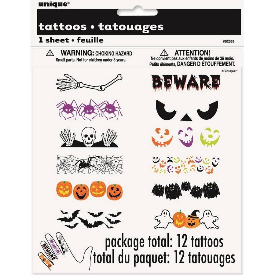 Halloween Fake Finger Tattoos Sheet 12PCS Temporary Tattoos - NextParty