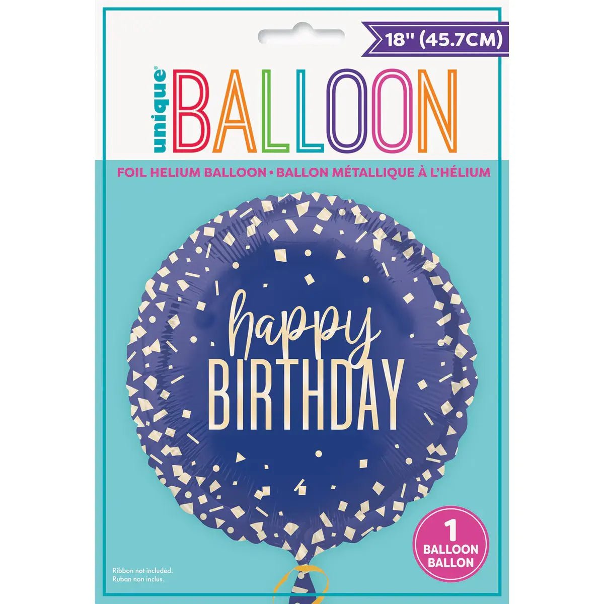 Happy Birthday Navy Blue Gold Confetti Foil Balloon 45cm (18") - NextParty