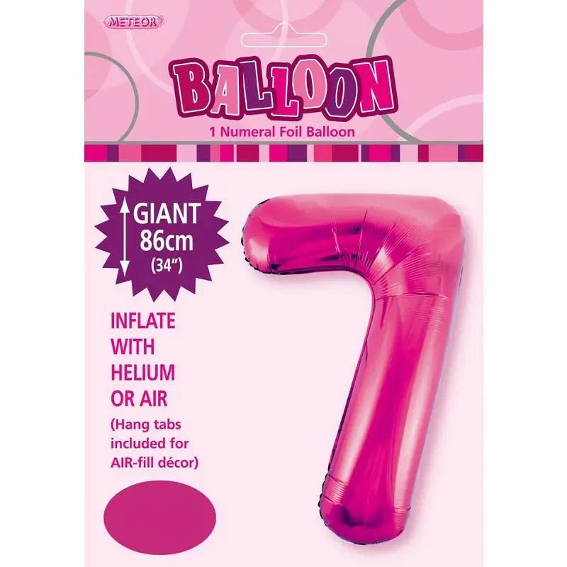 Hot Pink Number "7" Giant Numeral Foil Balloon 86cm (34") - NextParty