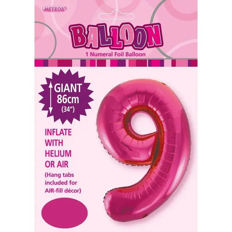 Hot Pink Number "9" Giant Numeral Foil Balloon 86cm (34") - NextParty