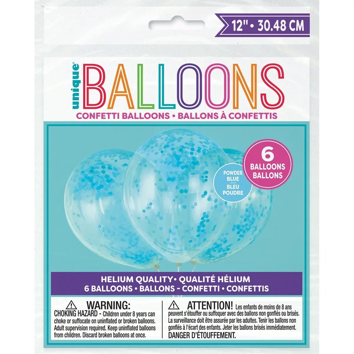 Light Blue Confetti Latex Balloons 30cm (12") 6pk Pre - filled - NextParty