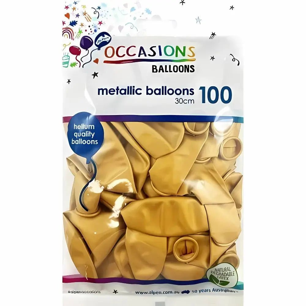 Metallic Gold Latex Balloons 30cm (12") 100pk - NextParty