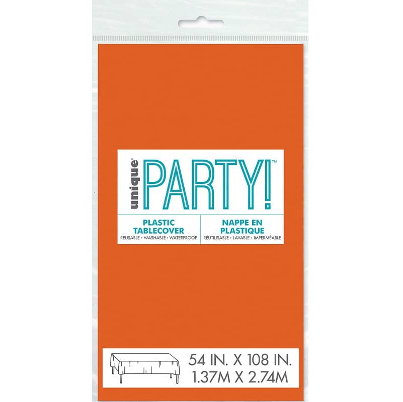 Orange Rectangle Solid Colour Plastic Table Cover 137cm x 274cm - NextParty