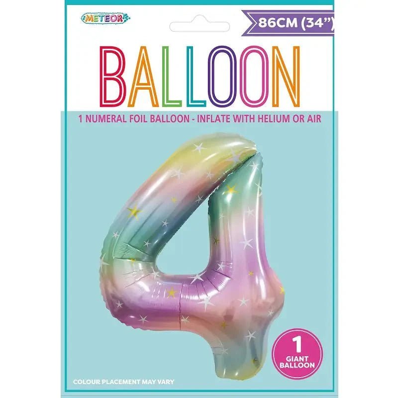 Pastel Rainbow Number 4 Giant Numeral Foil Balloon 86cm (34") - NextParty